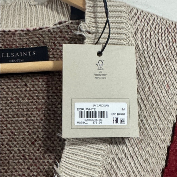 All Saints sweater cardigan knit Oversized Beige (Ecru) Patterned Jay Cardigan - Picture 7 of 9